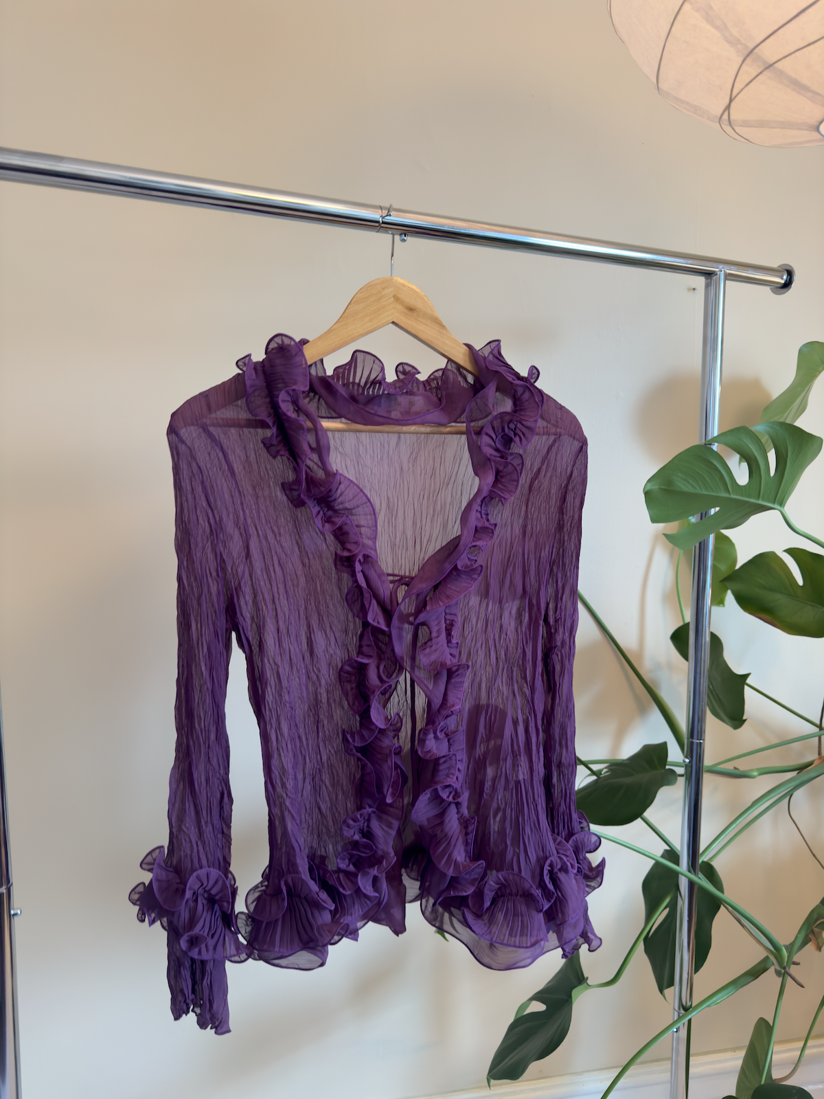 VINTAGE CHIFFON RUFFLED BLOUSE WITH TIES